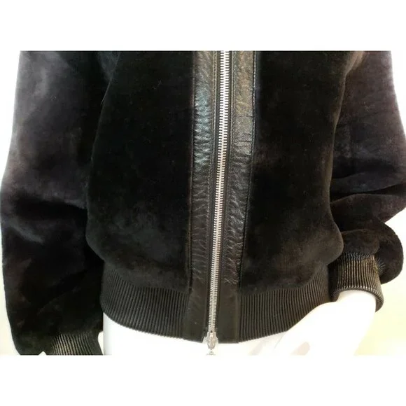 Escada Mouton Jacket Womens S FR 36 Lambskin Bomber Coat Gray Ombre Sheepskin